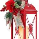 DECORKEY Christmas Decorations, 18 Metal Christmas Lantern with LED Candle and Floral Accents for Home Decor, Decorative Hanging Candle Holder Indoor Outdoor for Table Centerpieces, Porch, Patio