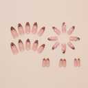 Tortoise Press on Nails with White Floral Design,Medium Almond Fake Nails Blooming Gel False Nails Press ons,Reusable Artificial Nails Glossy Full Cover Stick on Nails for Women Manicure 24Pcs