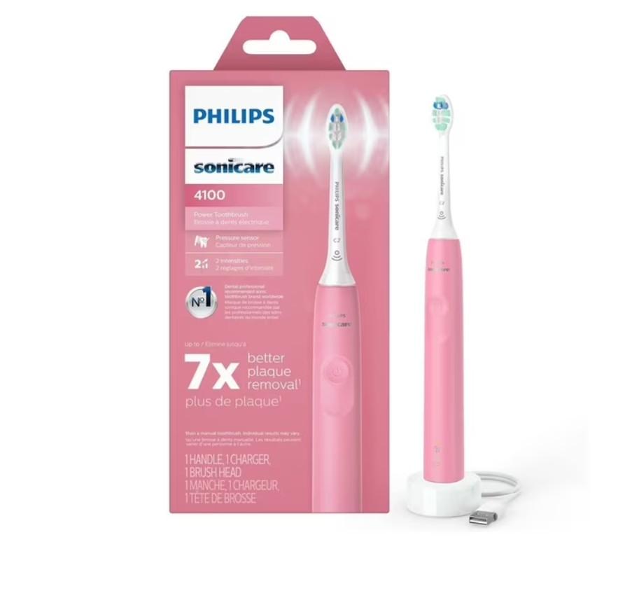 Philips Sonicare 4100 Series Electric Toothbrush  Sonic Toothbrush with Advanced Sonic Technology, Pressure Sensor, Two Intensity Settings, Smartimer & Quadpacer, Deep Pink, Model HX3681/26
