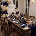 KIRE 350Pcs Blue and Gold Plates -Heavy Duty Navy Blue Dinnerware Set - 100 Plastic Plates 50 Pre Rolled Napkins with Gold Plastic Silverware 50 Cups for Birthday/Wedding/Party/Graduation/Memorial Day