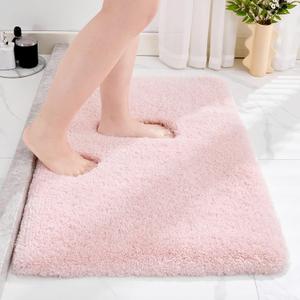 Small Bathroom Rug 17x24 Non Slip Pink Fluffy Bath Mat for Bathroom Floor Washable Plush Luxury Bath Rug for Tub Soft Shaggy Absorbent Shower Mat