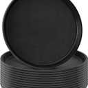 Thyle 12 Pcs Round Serving Tray 11 Inch Non Slip Lined Surface Server Waitress Food Service Trays Anti Skid Plastic Circle Black Round Dish for Coffee Restaurant Bar Parties