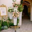 Flower Display Stand with Buckets - Flower Cart with Wheels for Bouquet Shop, Metal Flower Rack Display Stand for Wedding Garden, Party, Events (Gold, Square buckets)