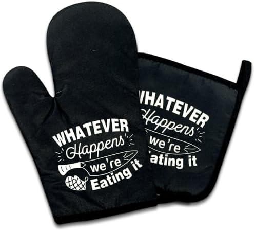 Dhecvbd What Ever Happens We're Eating It, Funny Oven Mitts and Potholders (Set of 2) with Silicone Non-Slip Hanging LoopUnique Gifts for Chef dad Brother, Manly Father's Day, Pack of 5