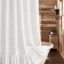 Farmhouse Shower Curtain with Ruffle Hem Linen White Shower Curtains for Bathroom Country Vintage Rustic Natural Fabric, 72" W x 84" L