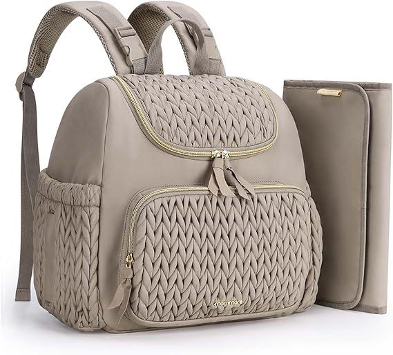 mommore Diaper Bag Diaper Backpack Stylish Baby Backpacks Travel Mini Maternity Bags with Insulated Pockets, Changing Pad, Stroller Straps (Brown Taupe)