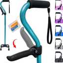 BigAlex Walking Cane, Adjustable Quad Cane with 4-Pronged Base for Elderly, Collapsible Walking Stick with Lift Handle, Canes with Foam Padding Grip for Men Women and Seniors (Cyan)