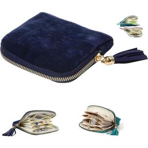 Travel Jewelry Case, Small High-End Large-Capacity Tassel Storage Bag Gifts for Women, Pouch Bags with Zipper, Velvet Jewelry Organizer Storage Bag for Bracelet Rings Earring (Royal Blue)