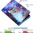 KEROM Case for Fire HD 10 Tablet (9th/7th/5th Generation, 2019/2017/2015 Release), PU Leather Folio Stand Protective Cover Case with Auto Wake/Sleep, Card Slot, Pen Holder - Space Cat