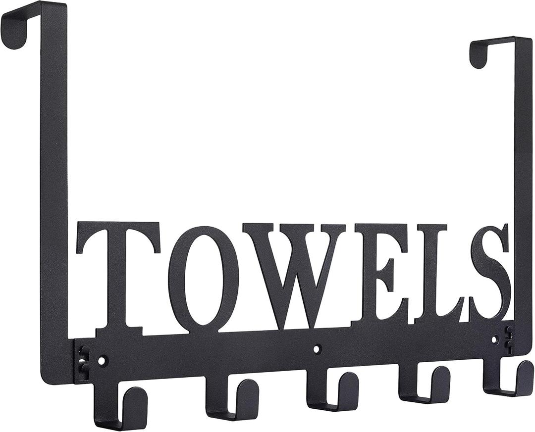 Kuhome Over The Door Hooks, Towel Holder for Bathroom, Door Mount Towel Rack Towel Hooks for Bedroom Beach Towels Bathrobe Wall Mount Hang on The Door Cabinet Cupboard Metal Sandblasted (Black)