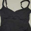 QINSEN Women's V Neck Tank Tops Double Lined Adjustable Strap Camisole Shirt (Black) S