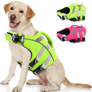 Kuoser Dog Life Jacket with Reflective Stripes, Dog Life Vest for Swimming Boating, Adjustable Pet Lifejackets with High Flotation, Doggie Swimsuit for Dogs, Medium