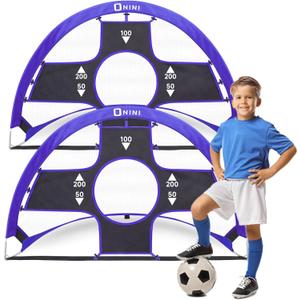 Onini Upgrade 4 Foot Pop Up Soccer Goals Blue - Portable Foldable Training Football Net with Target and Bag - Ideal for Toddler, Boys, Youth Outdoor Sports Games (2 Pack) (4 FT Round)