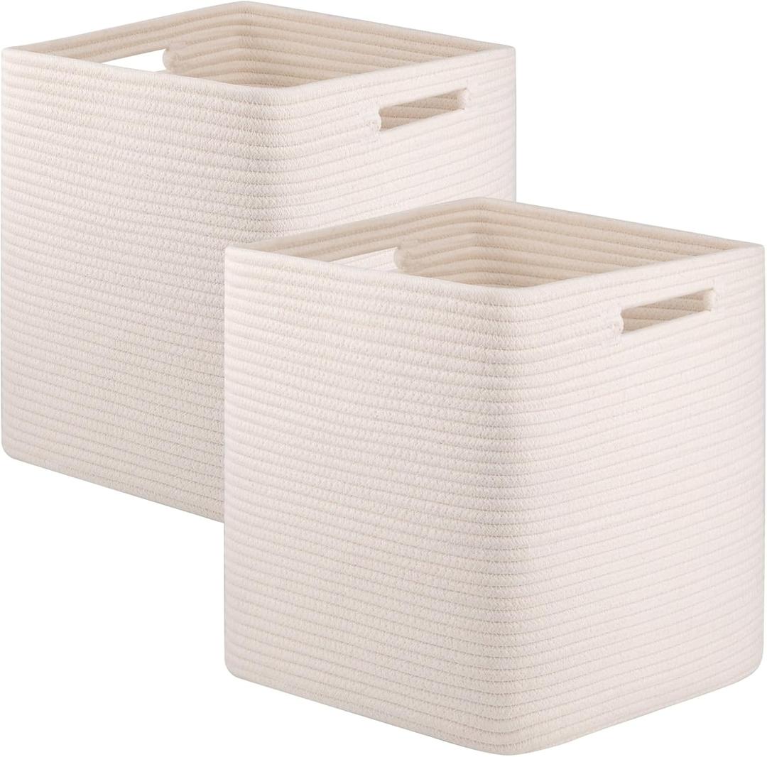 OIAHOMY Storage Cubes, 13 Inch Cube Storage Organizer, Collapsible Storage Bins, Baskets for Organizing, Storage Bins for Shelves-White, 2-PACK
