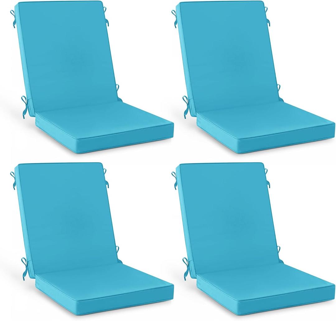 Summsun Patio Dining Chair Cushions with Non-Slip Bottom, Water Resistant Outdoor Seat Cushion with Ties, Removable Covers for Garden Lawn Patio Furniture, 44 x 20 Inch, Teal, Set of 4