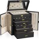 AKOZLIN Huge Jewelry Box Organizer Functional Lockable, Large Leather Jewelry Storage Case for Women Girls Ring Necklace Earring Bracelet Holder Organizer with Mirror (Black)