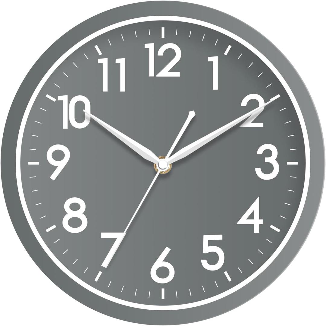 AKCISOT Wall Clock Bathroom 10 Inch Analog Small Wall Clocks Battery Operated - Silent Non Ticking Modern Simple Style Clock Decorative for Kitchen,Bedroom,Home Office,Living Room,School(Gray)