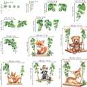 wondever Woodland Animal on Swings Wall Stickers Baby Bear Deer Fox Leaves Peel and Stick Wall Art Decals for Children Nursery Kids Bedroom Living Room