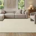 Bedsure 6x9 Faux Wool Area Rugs for Living Room, Machine Washable Carpet, Non-Slip Backing, Pet Friendly Throw Rug for Bedroom Dining Room, Ivory