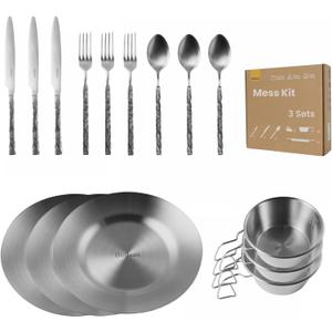 Camping Mess Kit - for Camping 3 Person boy Scout, Camping Essentials with Bowls Plates Cups Forks Spoons and Knives, Camping Cooking Set for Backpacking, Hiking, Picnic
