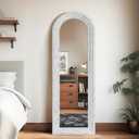 Arched Floor Full Length Mirror with Wood Frame, 56"x21" Rustic Farmhouse Free Standing Mirror for Bedroom Living Room Store, Leaning or Wall Mounted, Tempered Glass, White