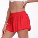 Wsirmet Flowy Shorts for Women Butterfly Shorts 2 in 1 Athletic Workout Gym Biker Running Shorts with Pockets (Red, M)