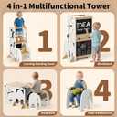 COSYLAND Toddler Standing Tower 4-in-1 Toddler Kitchen Stool Helper | Safety Rail, Foldable Standing Tower with Blackboard,Toddler Step Stool for Bathroom Sink, Kitchen Counter White and Natural