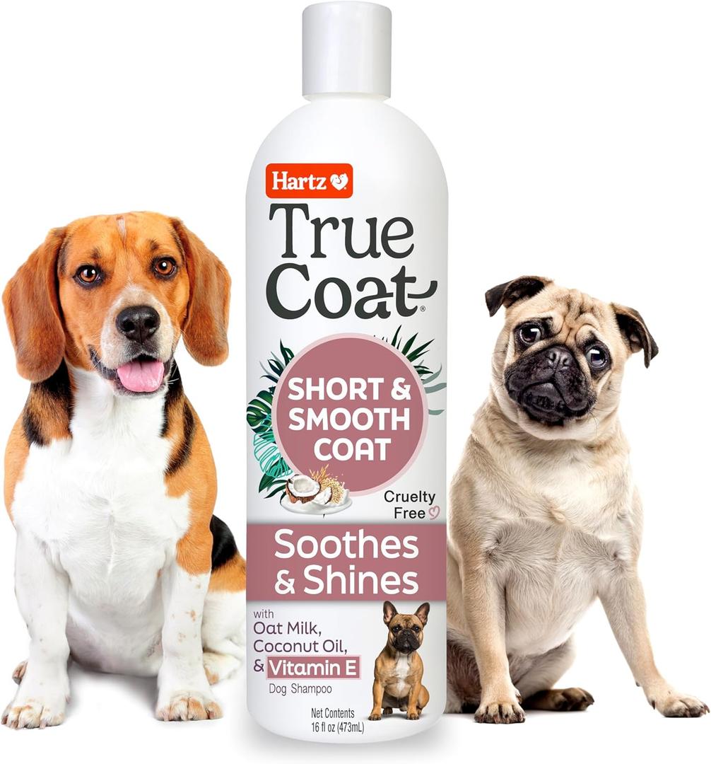 2 x True Coat Short & Smooth Coat Dog Shampoo, 5 in 1 Soothes & Shines with Oat Milk, Coconut Oil & Vitamin E, 16 oz
