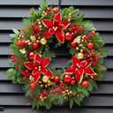 Christmas Wreath Red Ornaments Pre-Lit White LED Door Hanging Decor Holiday Winter Holiday Hanukkah Fake Artificial Xmas