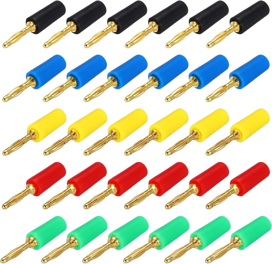 MECCANIXITY 20 Pcs 2mm Banana Plugs, 10A 6mm OD 26.5mm Length Speaker Wire Cable Plugs Connectors, Banana Jack Connector for Speaker Wire Audio Cable, 5 Colors