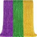 SHAOQINLIN 102 PCS Mardi Gras Beads, 30.5'' Metallic Gold Green Purple Mardi Gras Oval Beads Necklaces Mardi Gras Accessories Bulk Carnival Bead Necklace for Mardi Gras Parade Throws Party Favors