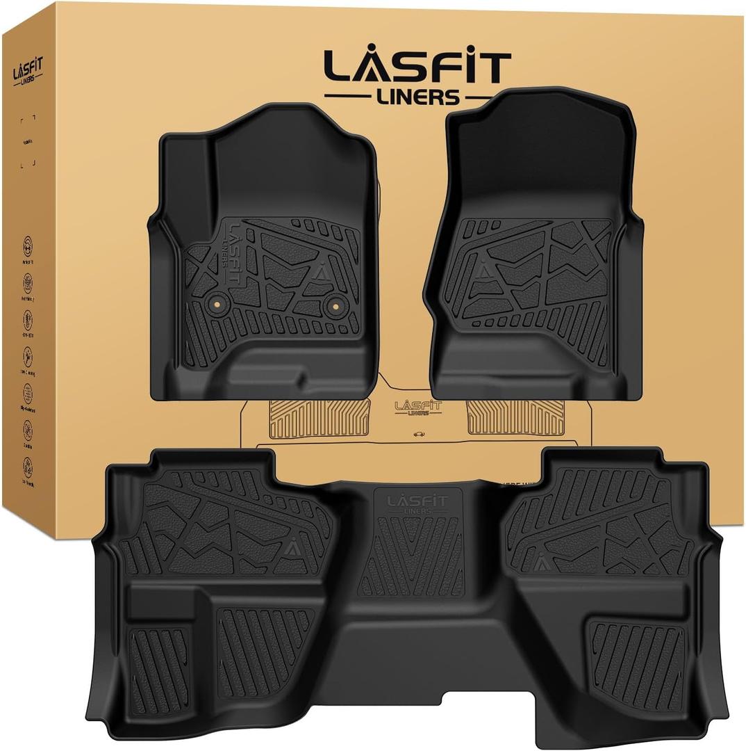 LASFIT Floor Mats 2014-2018 for Chevy Silverado/GMC Sierra 1500, 2015-2019 2500HD 3500 HD, Double Cab Only, 1st Row Bucket Seat, All Weather TPE Custom Fit Car Floor Liners, with Carpet Floor Only