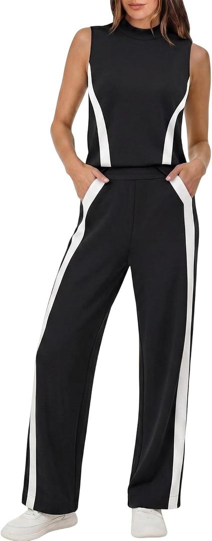 COCCKO Womens Travel Outfits Lounge 2 Piece Sets Summer Wide Leg Sweatsuit (XL)