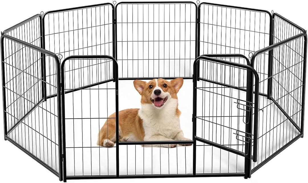 Dog Playpen Indoor, 32 inch 8 Panels Dog Fence, Metal Exercise Pen, Puppy Play Pen with Doors for Small and Medium Dogs (Black)