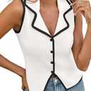 Saodimallsu Womens Sleeveless Sweater Vest Button Color Block Sexy V Neck Collared Summer Knit Tank Tops Size S