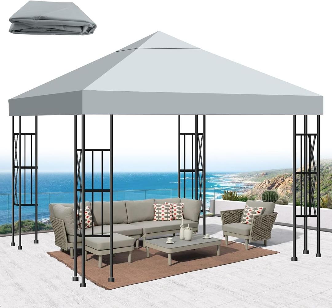 10x10 Gazebo Canopy Replacement Top, 300D High-Density Waterproof Single Layer Gazebo Cover with Heavy Duty Sun Shade Canopy, Folded UV Blocking Canopy Roof for Outdoor Patio Garden Tent Top (Gray)