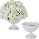 Sziqiqi White Vases for Wedding Centerpieces: 6.1in Metal Urn Vases Set of 2 Compote Vase for Decorations - Flower Arrangements Table Vase Plant Bowl for Wedding Party Event Home Decor