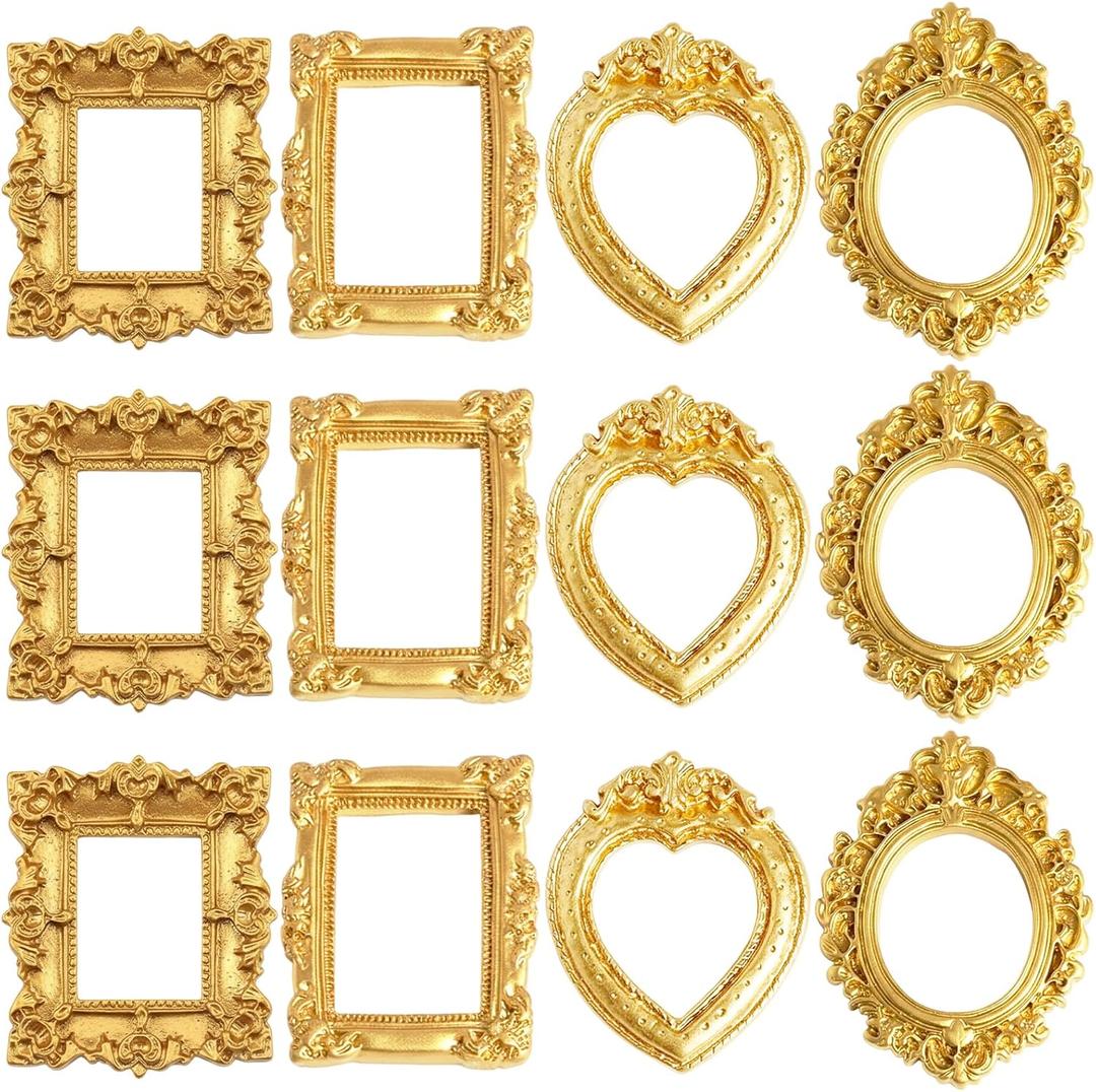 CZFSWT 12PCS Miniature Picture Frames, Mini Picture Frames, Vintage Mini Frames Suitable for DIY Jewelry Display, Holiday Party Decor, Photography Wall Props