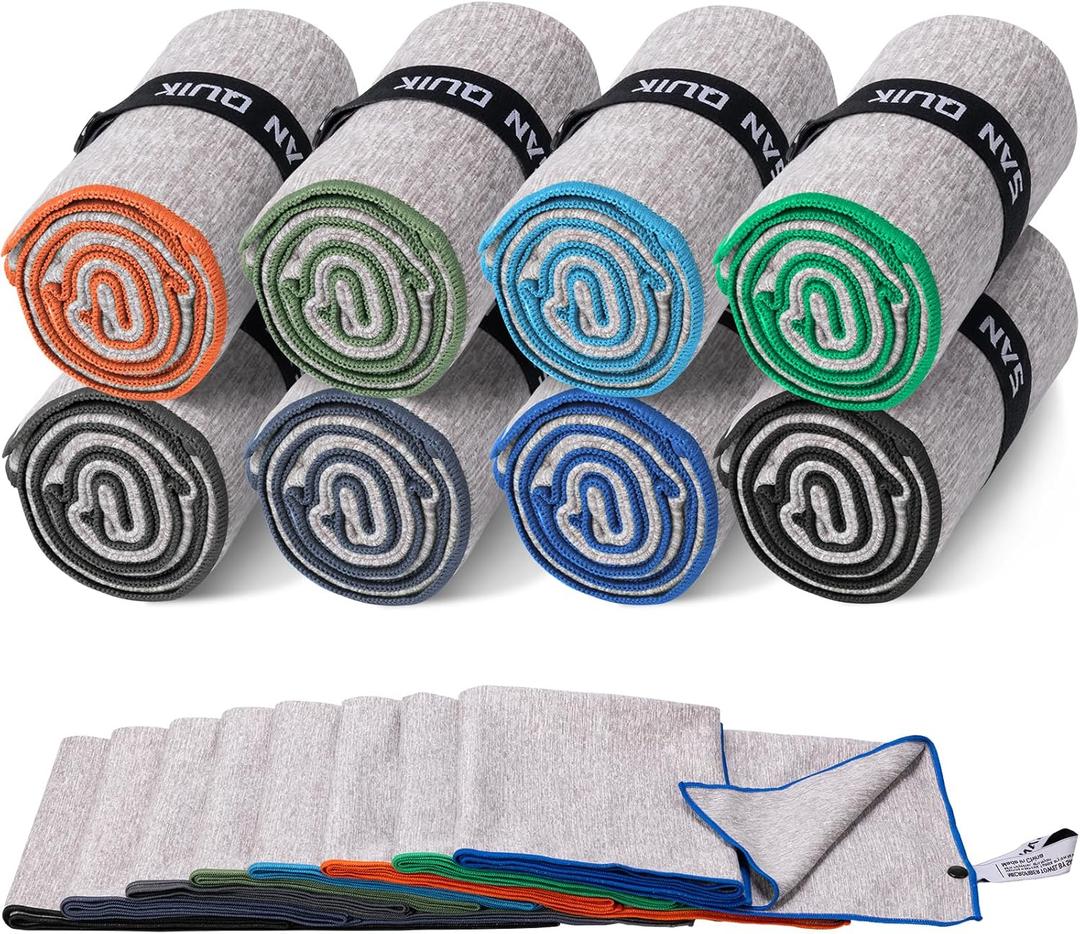 Microfiber Gym Towels 8 Pack, Quick Dry Silver ION Odor-Free Sweat Towel for Gym Men & Women Super Absorbent Fast Drying for Workout, Yoga, Running, Hiking, TravelForest Color,16x31.5Inch