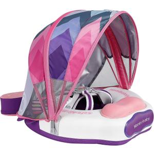 Mambobaby Float Upgrade Add Tail Baby Float with Canopy for Infant Waist Swimming Ring Swim Trainer Non-Inflatable Floats Toys with Adjustable Safety Strap (Pink - Colorful Fish), Medium