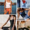 Womens Sexy Low Cut Tank Tops for Women Workout Spaghetti Strap Scoop Neck Ribbed Fitted Backless Basic Going Out Tops (Beige, XL)