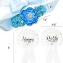 CoolerthingsDG, 3pcs 2 badges and a belt Blue, Baby Blue Maternity Sash & Daddy to Be Corsage Set - Baby Shower Sash Baby Boy Pregnancy Sash Keepsake Baby Shower Flower Belly Belt