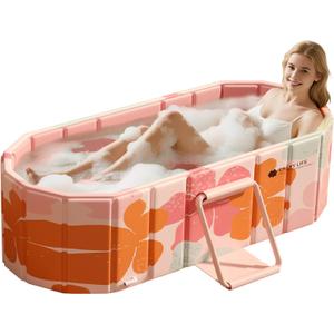 Portable Foldable Bathtub, Freestanding Bathtub No Installation, Bathroom SPA Soaking Bath Tub, Shower Stall Collapsible Hot & Ice Bath for Indoor Outdoor (Pink, 47.2"L x 21.6"W x 19.6"H)
