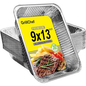 GrillChef Aluminum Foil Pans, Disposable 9x13 Baking Pans, 30 Pack Tin Foil Holders Half Size for Cake, Steam Table, Cooking, Heating, Storing, Aluminum Trays Heavy Duty