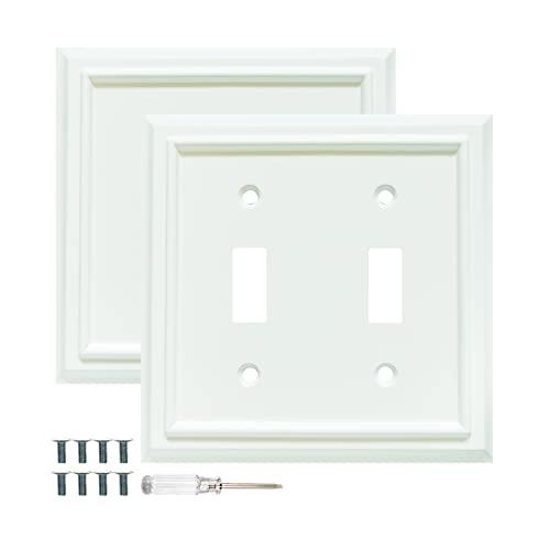 Wall Plates, Duplex Outlet Covers, Toggle Light Switch Plates, Decorator Light Switch Cover, Bamboo Fiber Material Wall Plate, Standard Size Wall Plates of various styles,White (2 Gang Toggle 2 Pack)