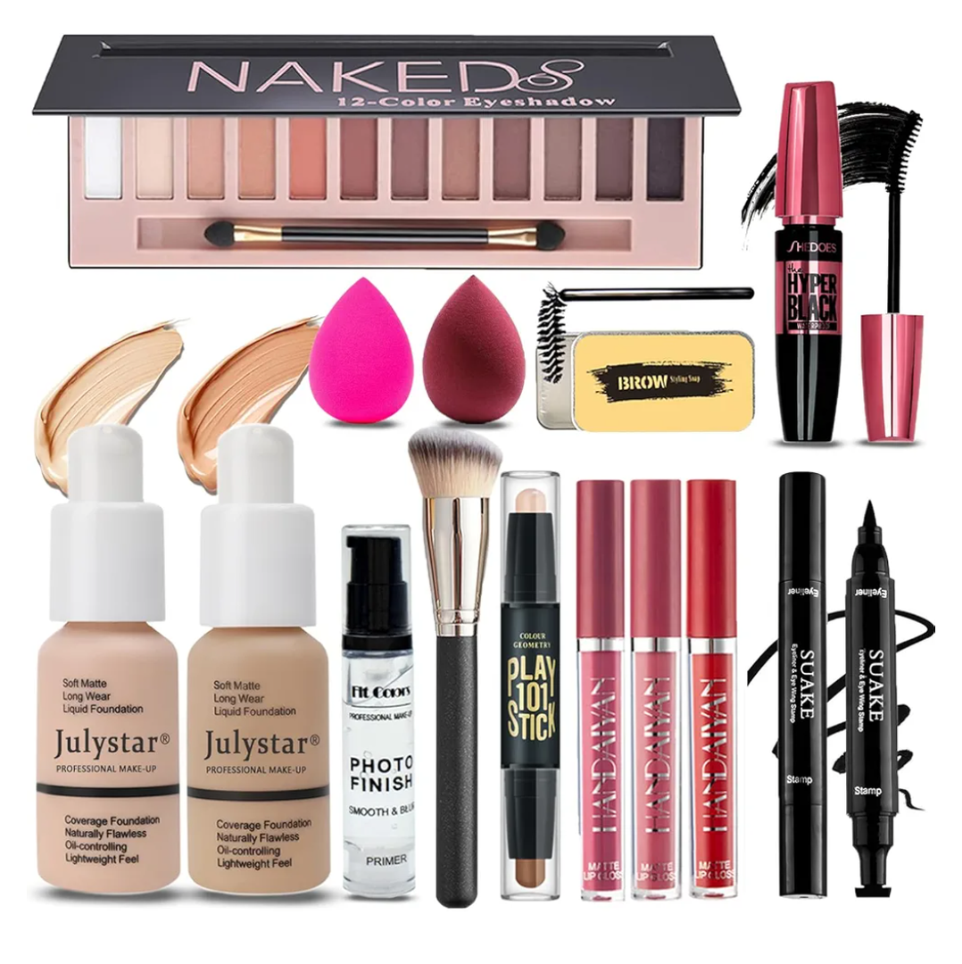 All in One Makeup Kit for Women Full Kit, Makeup Set 12 Colors Eyeshadow, Foundation & Primer, Lipsticks, Eyeliner, Mascara, Contour Stick, Brow Soap, Brush & Sponge, Make Up Gift Set for Women, Teens
