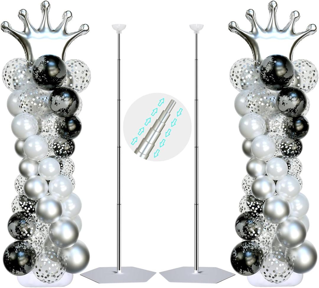SINBEE Balloon Arch Stand, Balloon Arch Kit of 2, 7 Feet Height Adjustable Metal Balloon Column Stand for Party Decorations Wedding Birthday, Graduation Party Decoration, Baby Shower, Silver (Silver 2pcs)