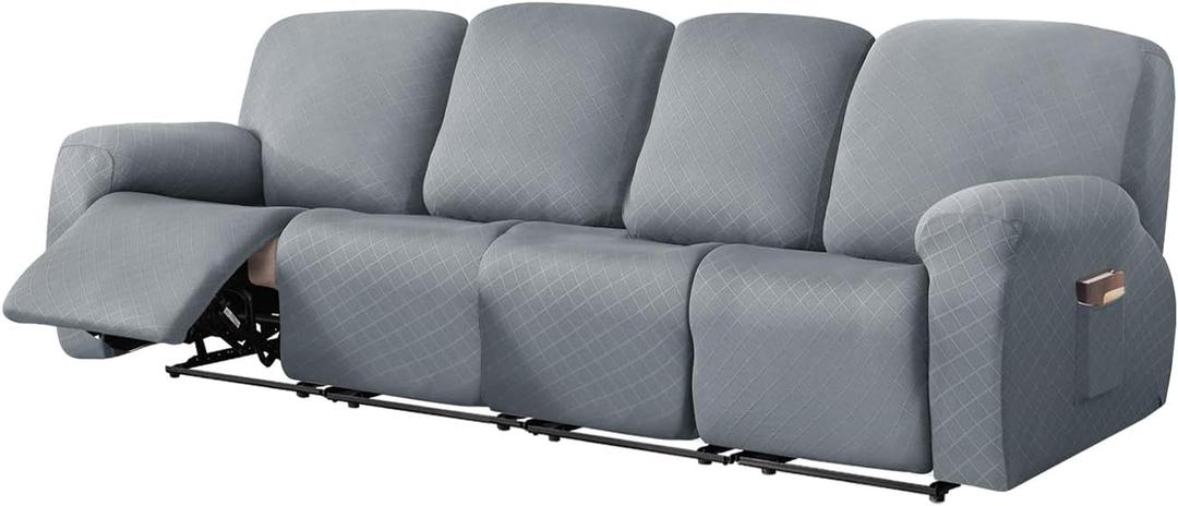 vctops Diamond Recliner Sofa Covers 10-Pieces Stretch Large RV Couch Covers for 4 Seats Reclining Slipcovers Soft Solid Furniture Protector (Light Grey,4 Seat)