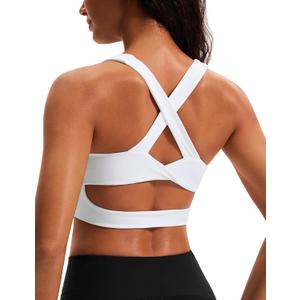 Sports Bras for Women Criss-Cross Back Padded Workout Tank Tops Medium Support Crop Tops for Women (White)