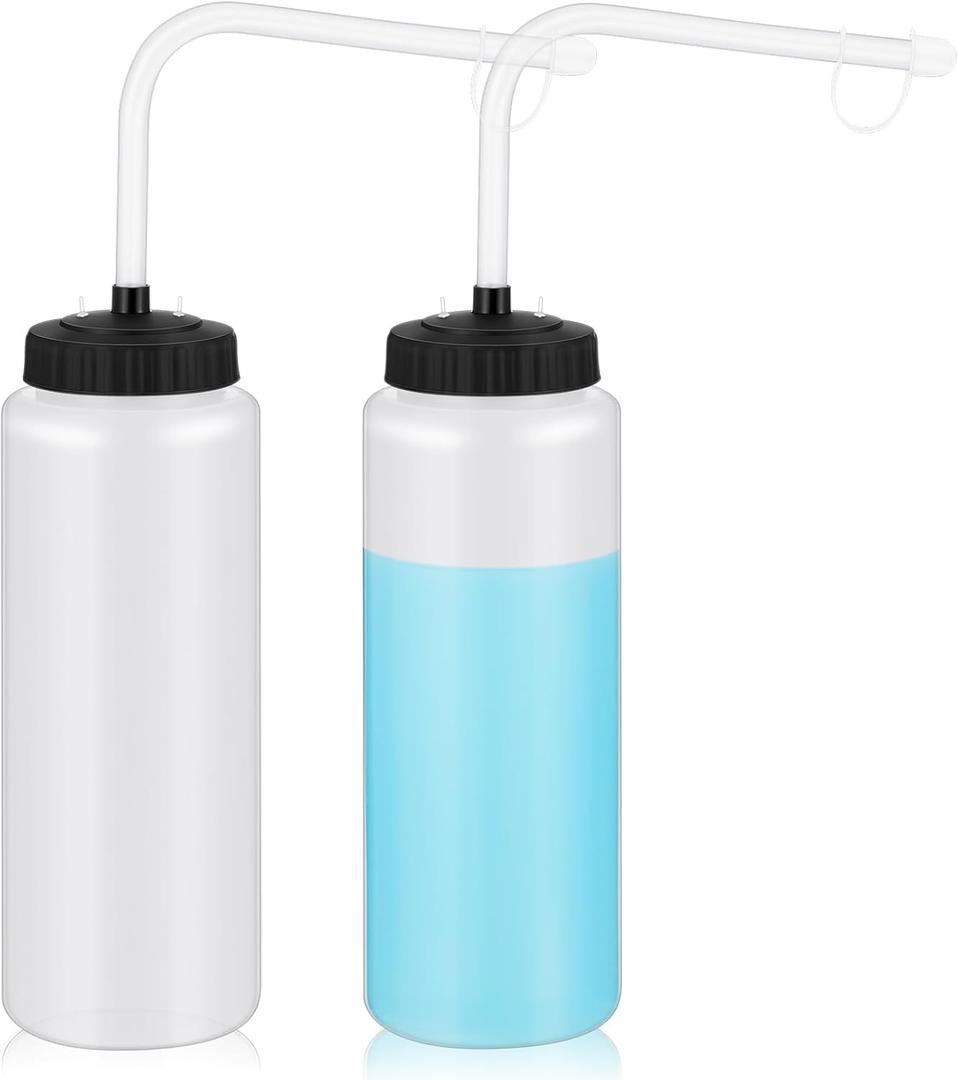 Domensi 2 Pack 1 Liter Sports Water Bottle with Long Straw Hockey Lacrosse 34 Oz Water Bottle Easy Squeeze Plastic Use with Sport Helmet in Football Baseball(Translucent,No Printed)